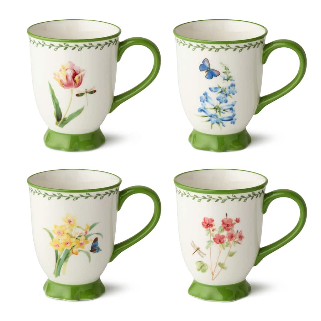 Certified International Mirabella 16 oz. Footed Mugs, Set of 4 Assorted Designs