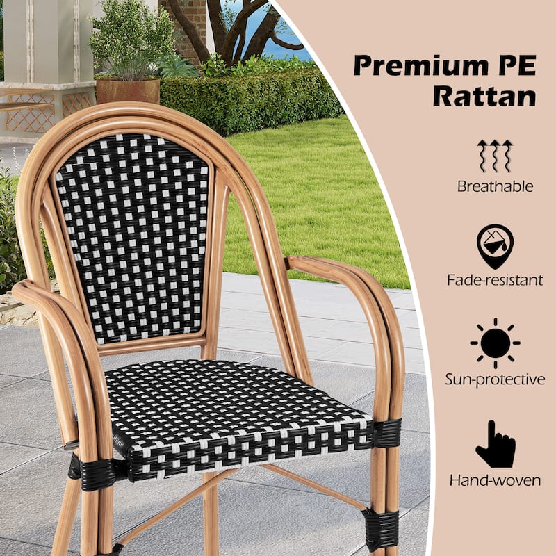 Gymax Outdoor French Bistro Chairs 2 PCS w/ Armrests Galvanized Metal