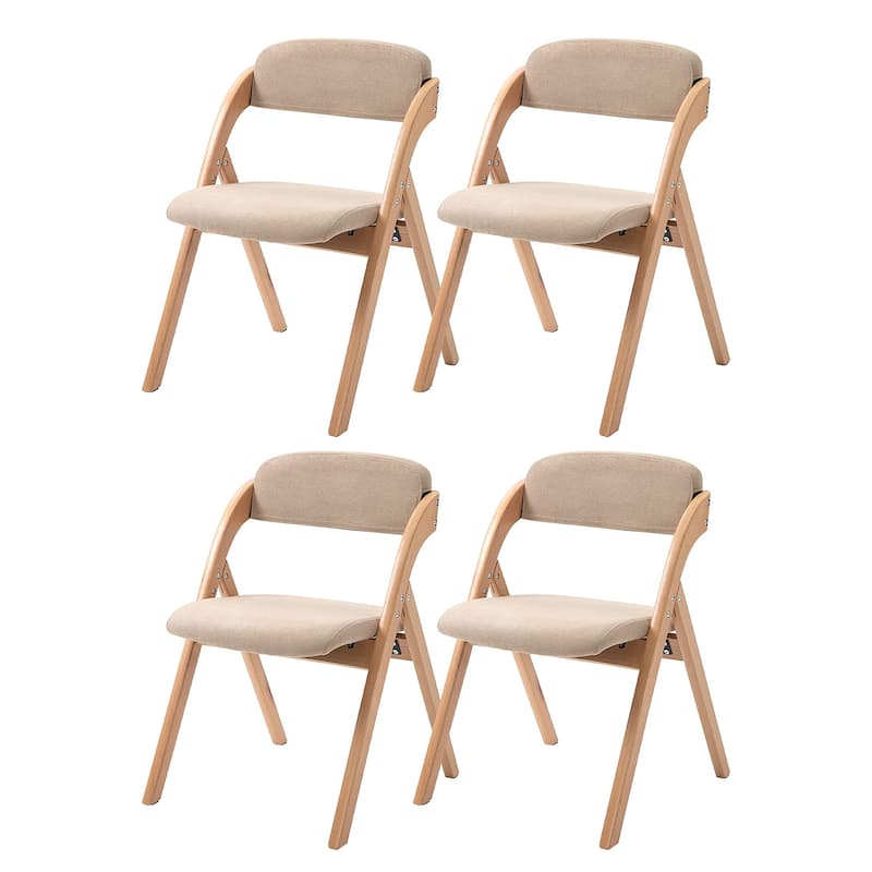 Wooden Stackable Dining Folding Chairs with Padded Seats(Set of 4) - Khaki