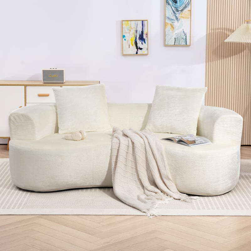 XINMICS 79'' Modern Sectional Sofa, 2-Seater Chenille Sofa with 2 Pillows, U-Shape Foam Sofa No Assembly Required - Beige