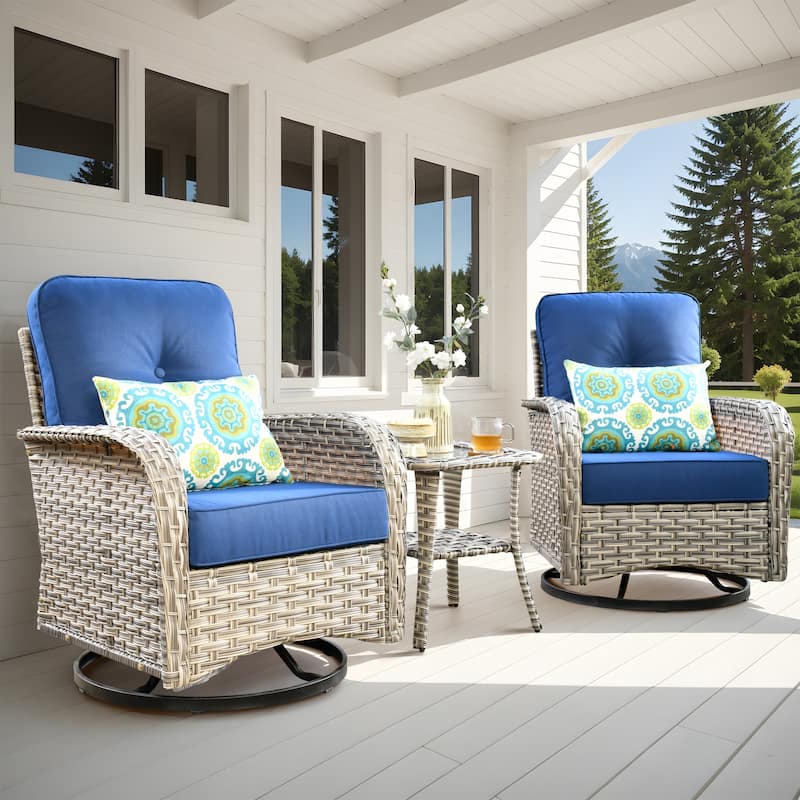 OVIOS 10 Pieces Outdoor Wicker Swivel Chair Set With Solar-Powered Coffee Table