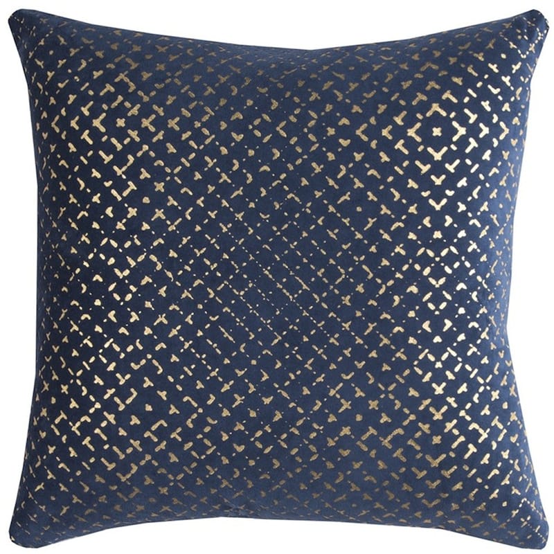 HomeRoots 20" Blue and Gold Geometric Cotton Throw Pillow