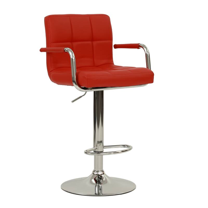 Poundex Adjustable Height and Swivel- Set of 2 Arm Barstool - Red
