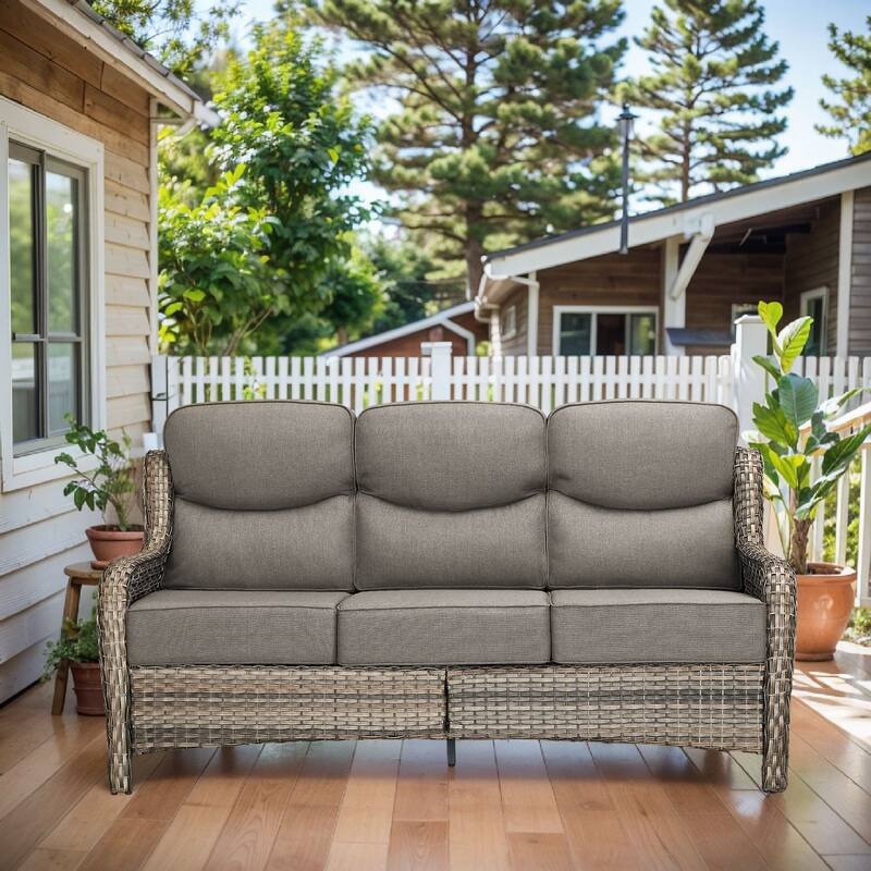Arcadia 3-Seat Handwoven Wicker Patio Sofa with 6-Inch Thick Cushions
