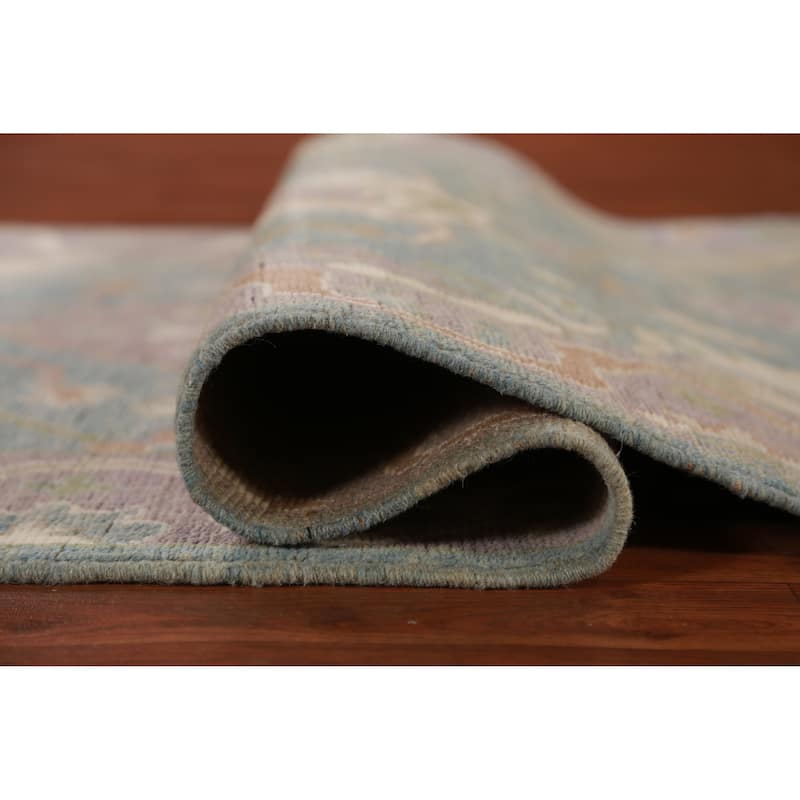 Hand Knotted Oriental 100% Wool Carpet Transitional All-Over Navy Blue & Blues Oushak Runner Rug - 9' 9'' X 3' 3''