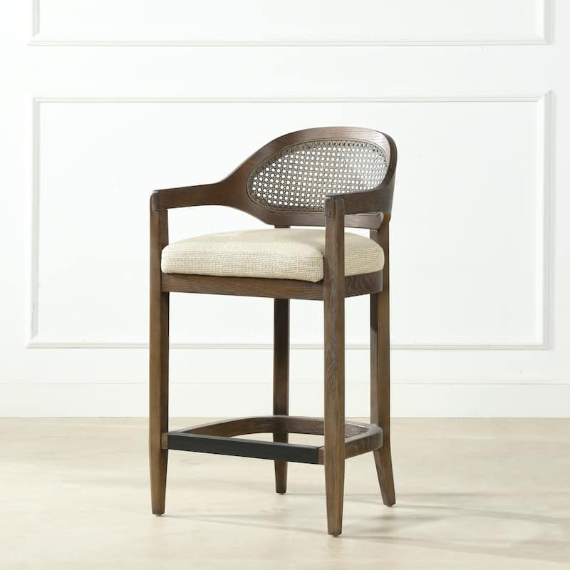 Americana Mid-Century Modern Rattan Cane Back Counter and Bar Stool