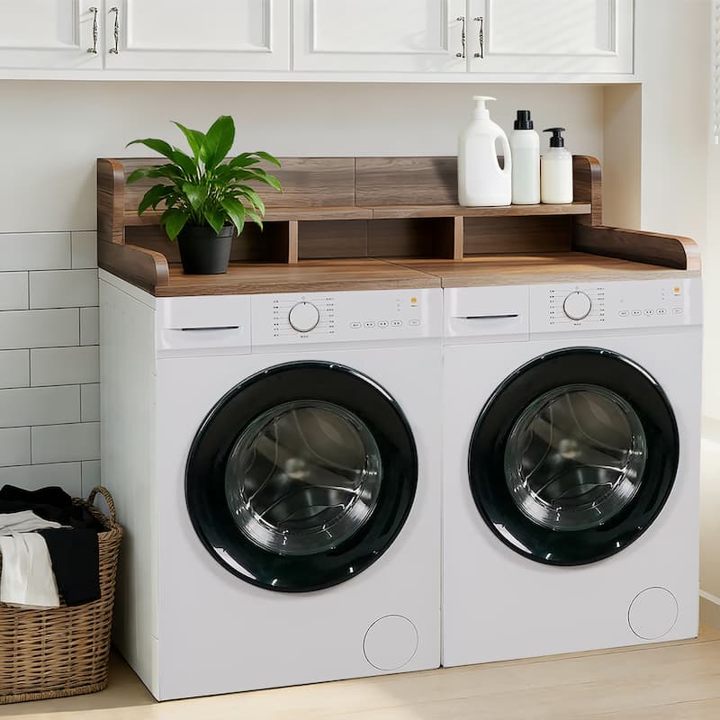 Washer Dryer Countertop with Non-slip Pads, Laundry Wood Shelf Topper with Edge, for Washer and Dryer Laundry Hamper Counter