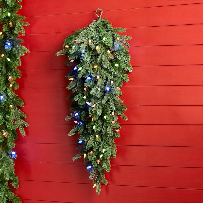 Glitzhome 9ft Christmas Garlands & 3ft Teardrop With Strawberry LED Lights
