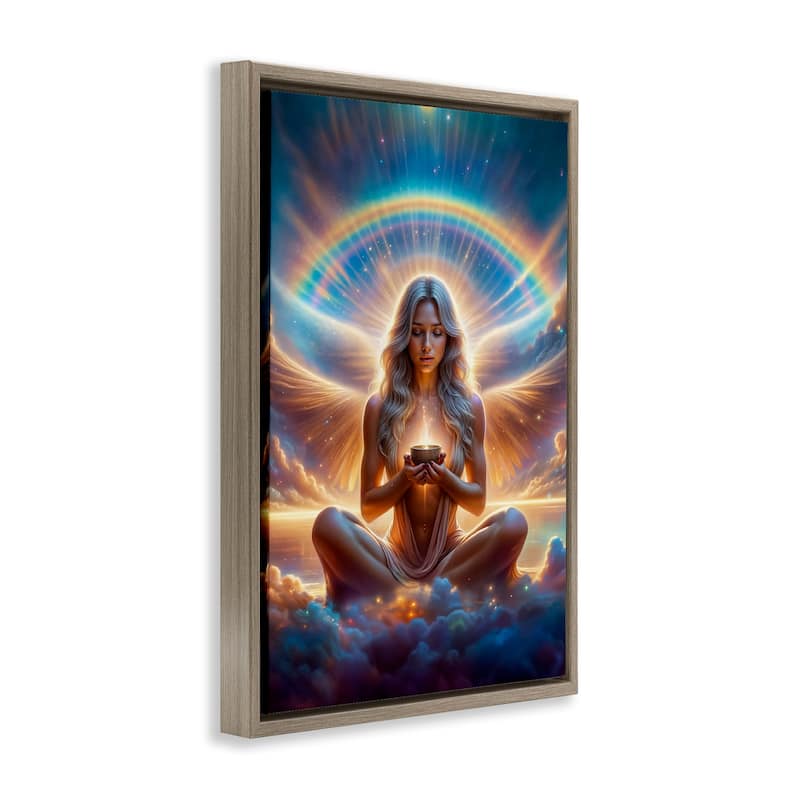 Stupell Enlightened Angel with Tea Framed Floater Canvas Wall Art Design By Spirit of the Rainbow