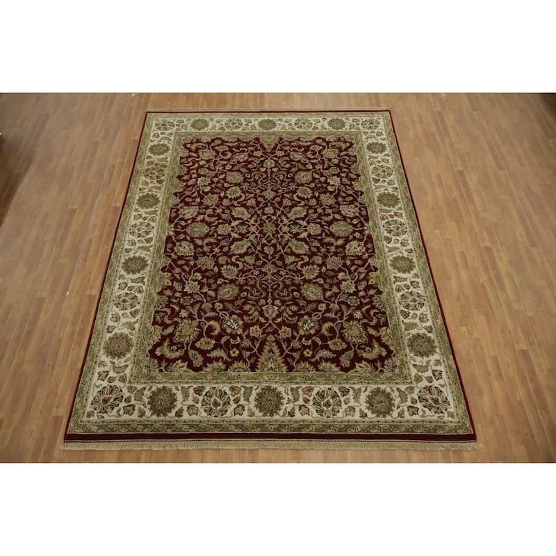 Hand Knotted Oriental 100% Wool Carpet Traditional All-Over Red Agra Area Rug - 12' 0'' X 9' 0''