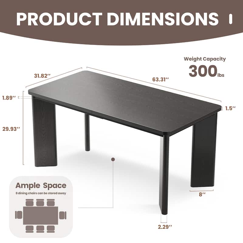 Rectangular Dining Table for 4-8 People, Wood Kitchen Table with Angled Legs and Rounded Corners for Dining Room & Living Room