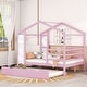 preview thumbnail 14 of 41, Full Size Wood House Bed with Roof & Fence, Multifunction Daybed Frame w/ Writing Board & Trundle for Kids Teens Girls/Boys Pink - Full