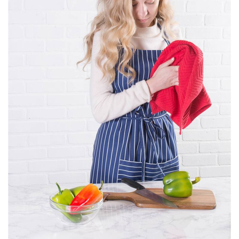 Pinstripe Unisex Cotton Kitchen Chef Apron - 35" - Nautical Blue and White