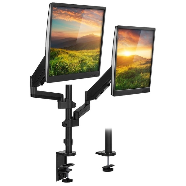 Mount-It! Stackable Dual Monitor Desk Mount, Height Adjustable VESA 75 & 100 Vertical Monitor Stand for Screens 19" - 32". Opens flyout.