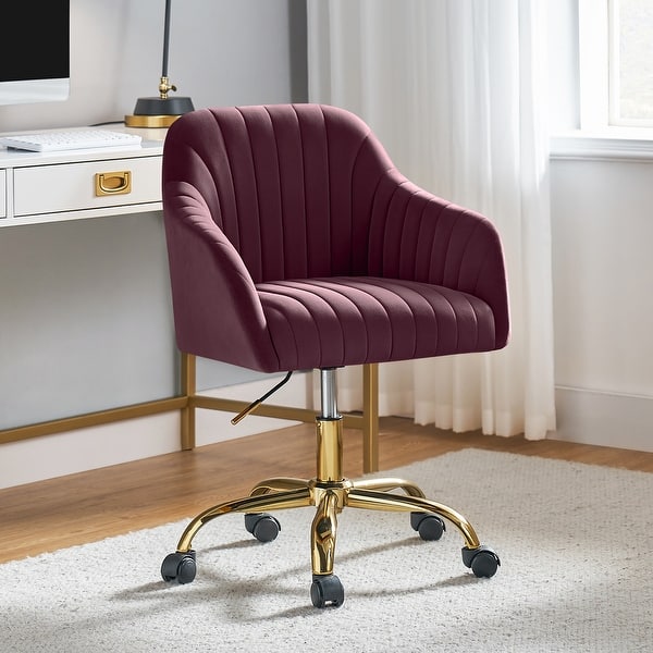 Tina's Home Ivory Velvet Swivel Office Chair, Gold Legs, Adjustable Height, Rolling Desk Chair