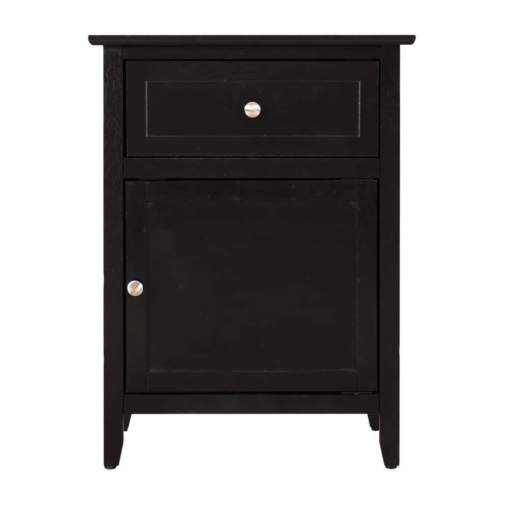 Modern 19-in Metal Hand Holder Single-Drawer Wood Nightstand with Cabinet