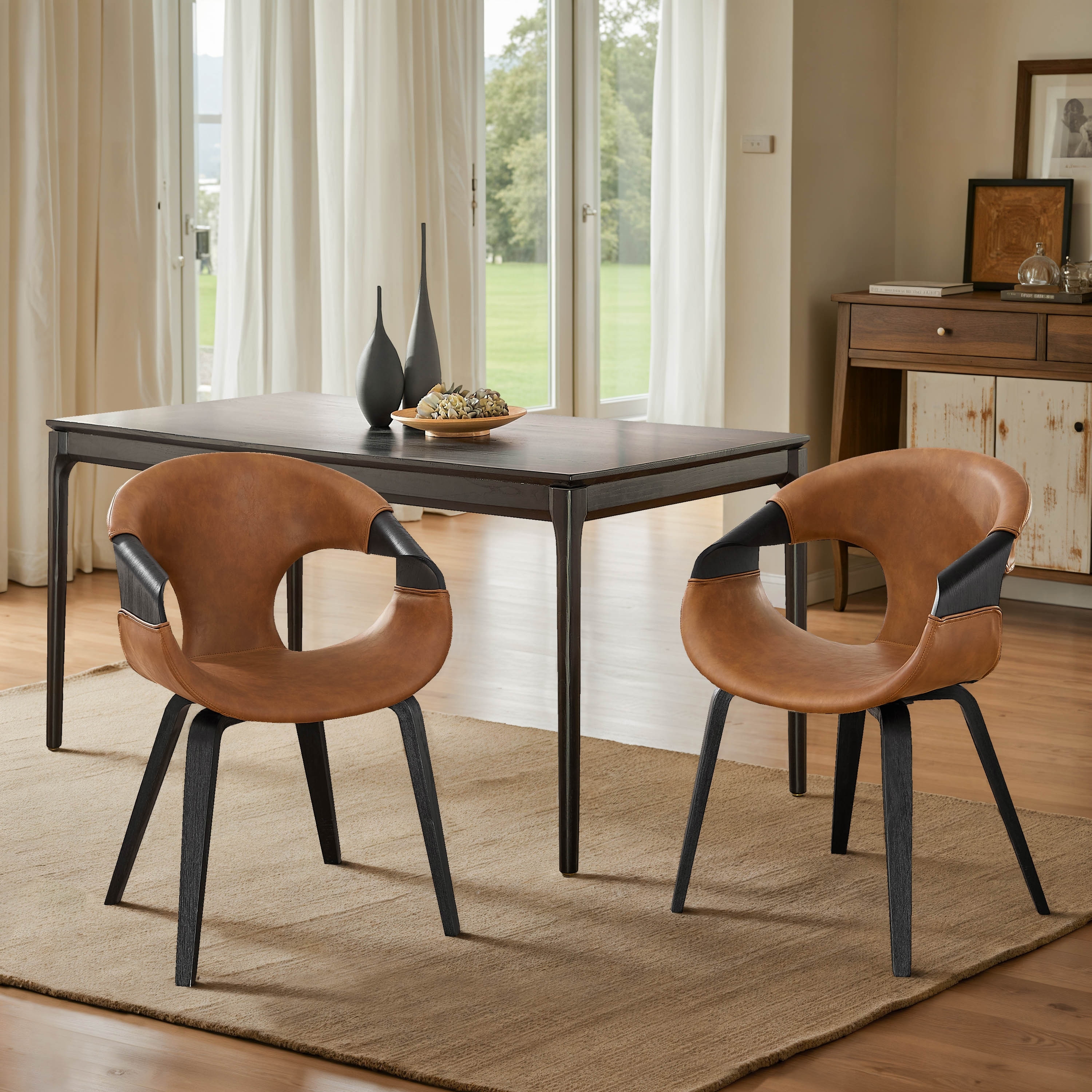 Art Leon Mid-century Modern Faux Leather Bentwood Dining Chair