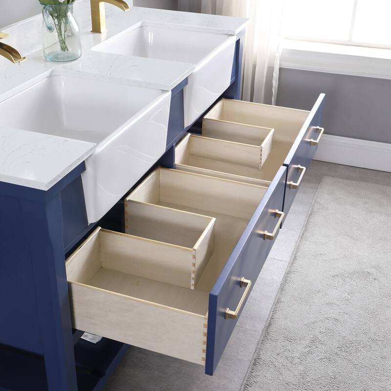 Altair Georgia Double Bathroom Vanity Set and Aosta White Stone Countertop with Farmhouse Basin with Mirror