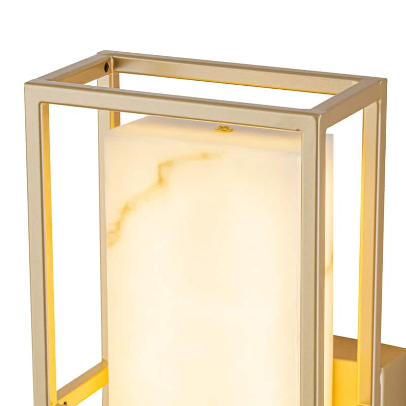 Brushed Gold LED Wall Sconce with White Alabaster Resin Shade