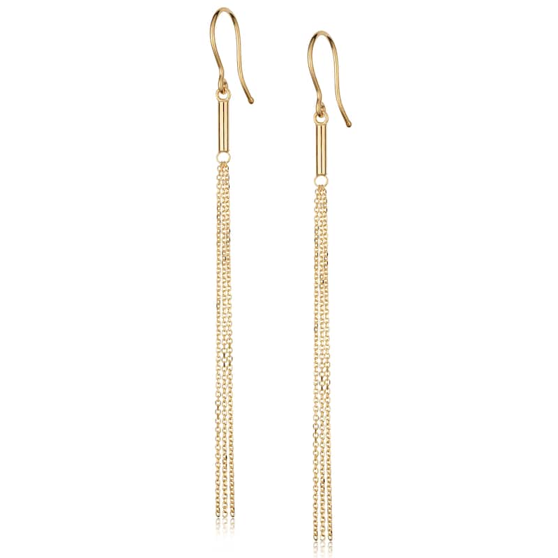 10k Yellow Gold Tube Chain Tassel Dangle Earrings