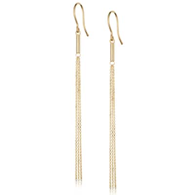 10k Yellow Gold Tube Chain Tassel Dangle Earrings