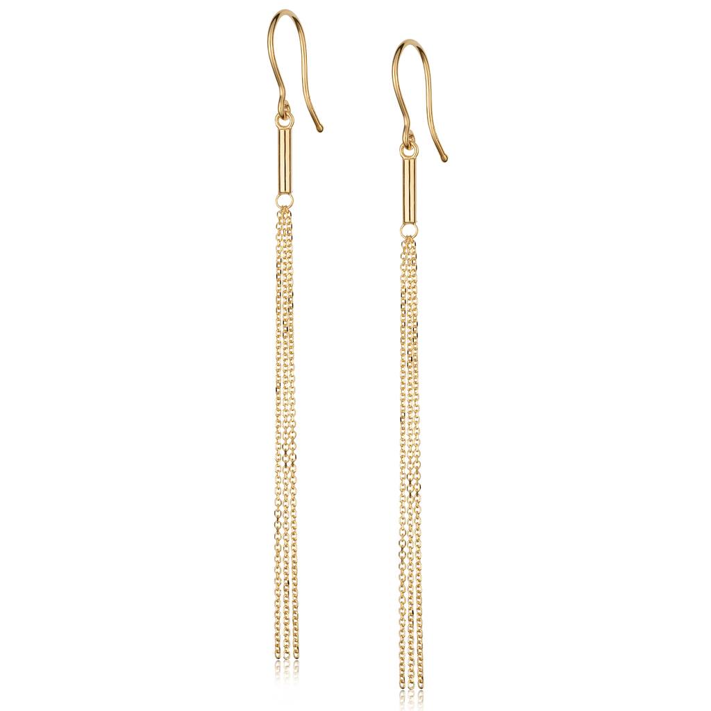 10k Yellow Gold Tube Chain Tassel Dangle Earrings
