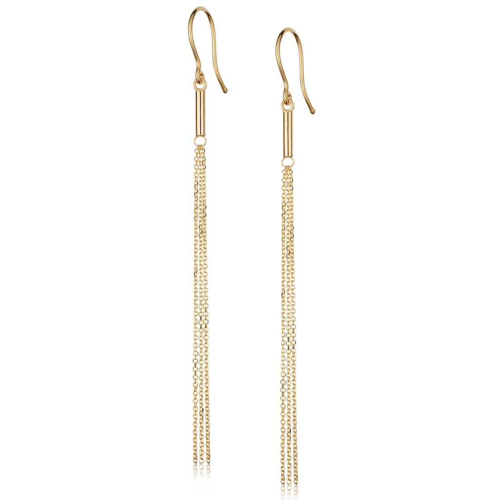 14k Yellow Gold Tube Chain Tassel Dangle Hook Earrings