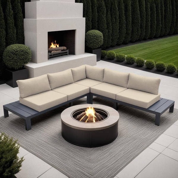 slide 2 of 9, Razor Gray Aluminum Outdoor Modular Sectional Sofa with Cushions Taupe