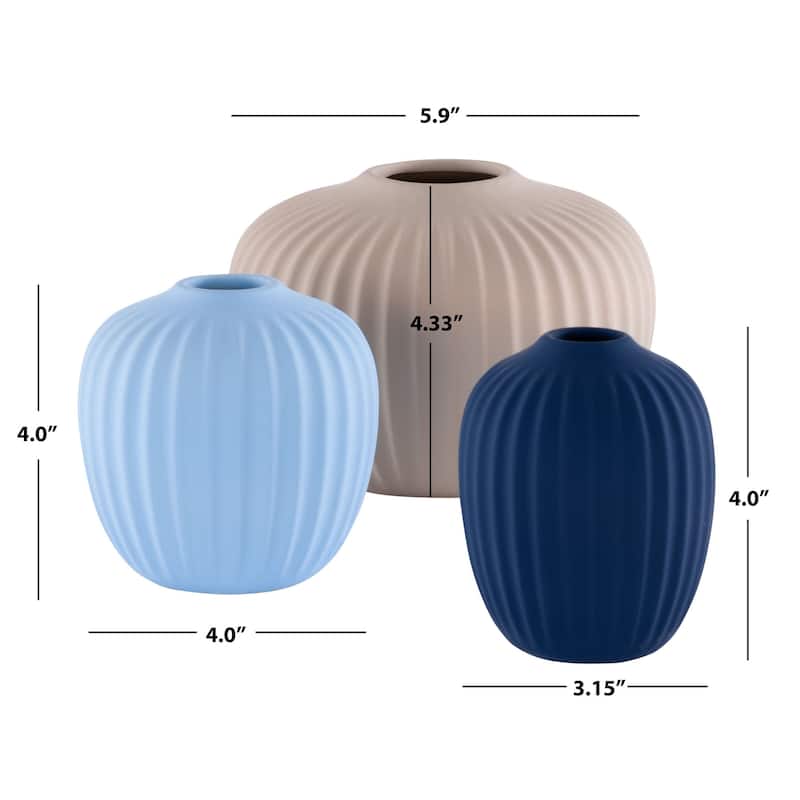 SAFAVIEH Jacie Ceramic Decorative Vase (Set of 3) - 6Wx6Dx4H - Assorted-Blue
