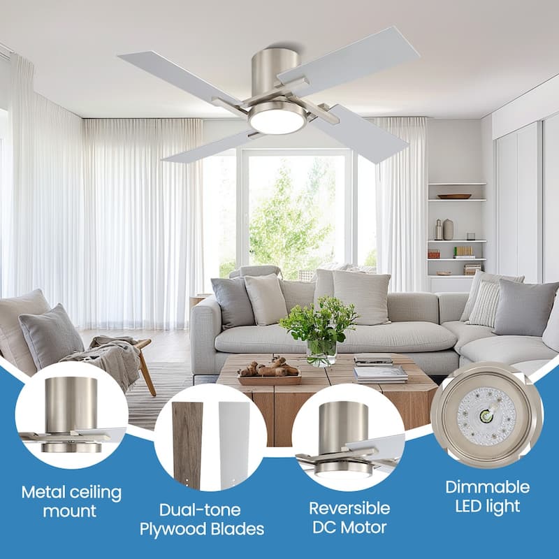 48Inch 4 Two-color Fan Blades Dc Motor Indoor Ceiling Fan With Light Kit And Remote
