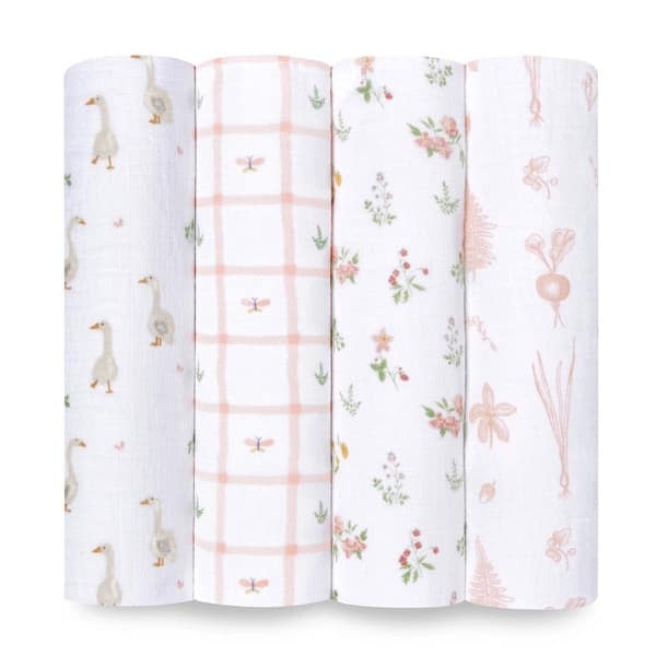 slide 2 of 5, aden + anais essentials cotton muslin swaddle blanket 4 pack country floral