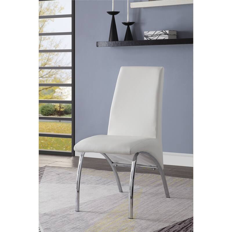 Pervis Synthetic Leather & Chrome Finish Side Chair (Set of 2) - Silver,White