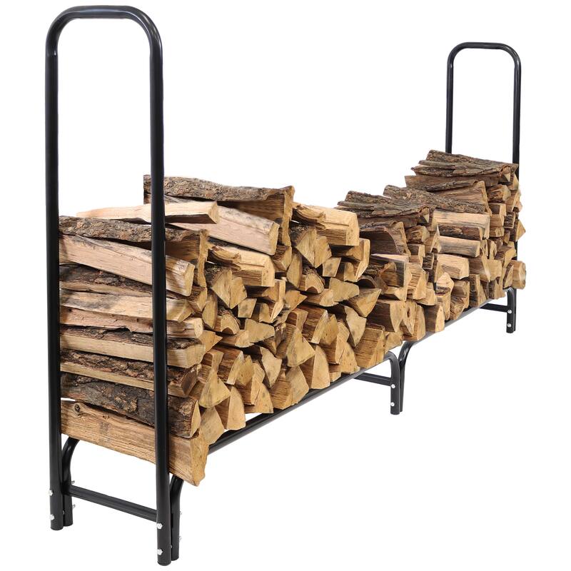 Sunnydaze Black Outdoor Waterproof Firewood Log Rack and Cover - 8-Foot