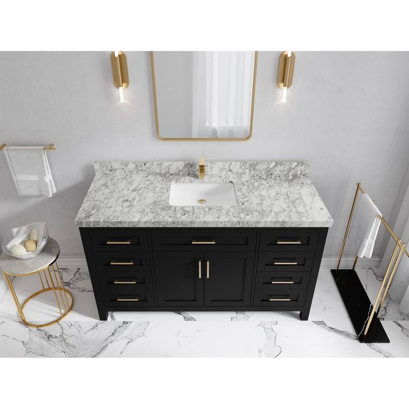 Willow Collections 60 in. W x 22 in. D Cambridge Single Sink Bathroom Vanity with Countertop - 2"Carrara Marble - Black