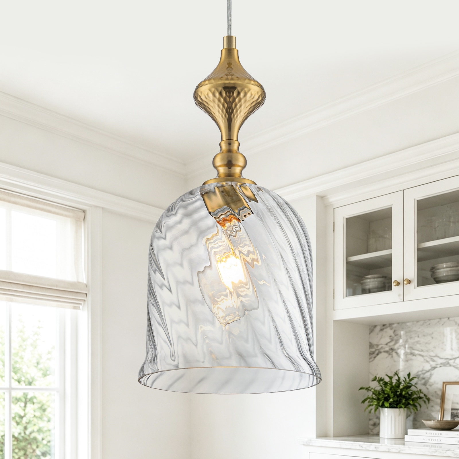 Clear Glass Pendant Light Textured Glass Hanging Light Kitchen Dining - Dia.11.81 inch