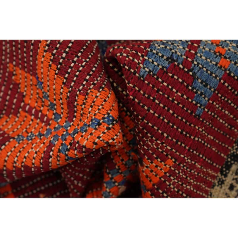 Hand Woven Oriental 100% Wool Carpet Southwestern Tribal Red Kilim Area Rug - 7' 5'' X 5' 8''