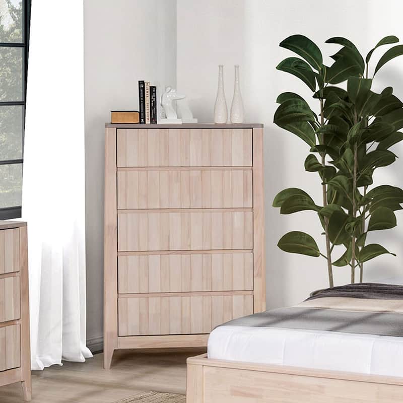 Furniture of America Seren Mid-Century Modern Off-White Solid Wood 5-Drawer Storage Chest