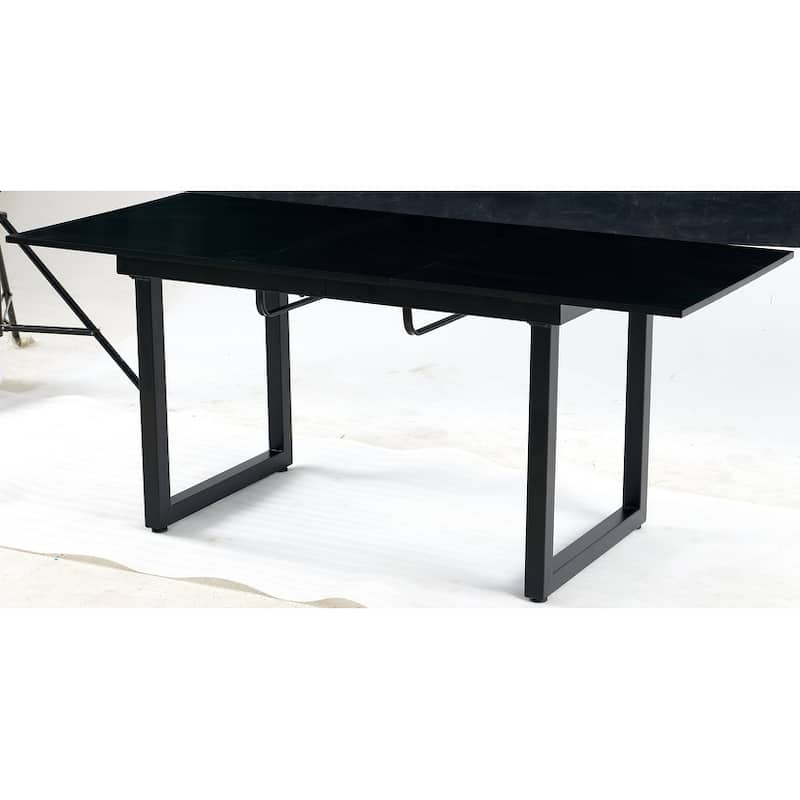 Modern Extendable Square Dining Table for 6-8 Person, Kitchen Table with Metal Legs, Wooden Dining Table for Living Room