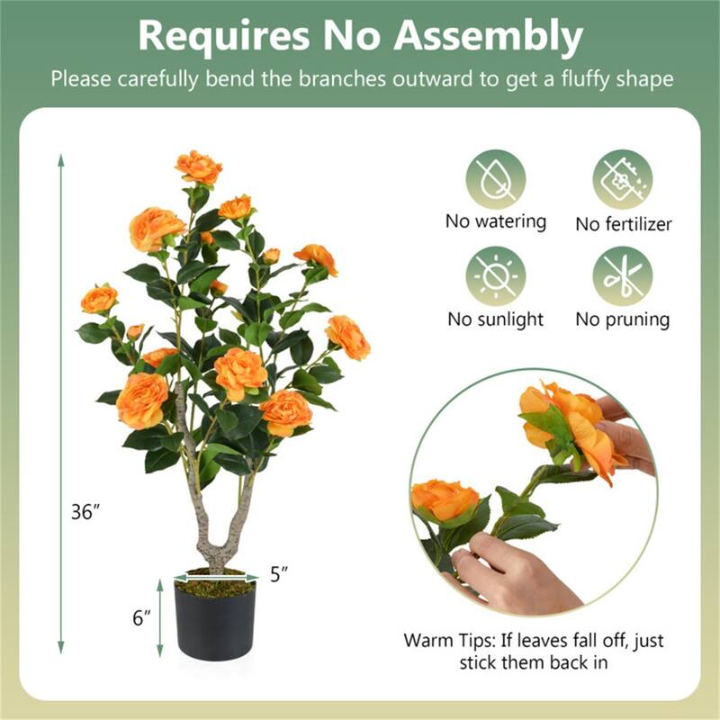 Set of 2 Artificial Camellia Trees 36 Inch Lifelike Indoor Decorative Plants with Cement Pots - 5" x 36"