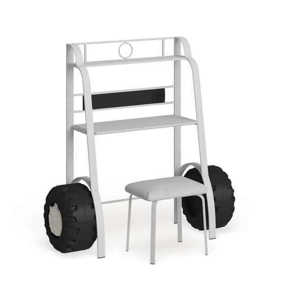 slide 2 of 10, Furniture of America Siln White 2-piece Racing Writing Desk Set White