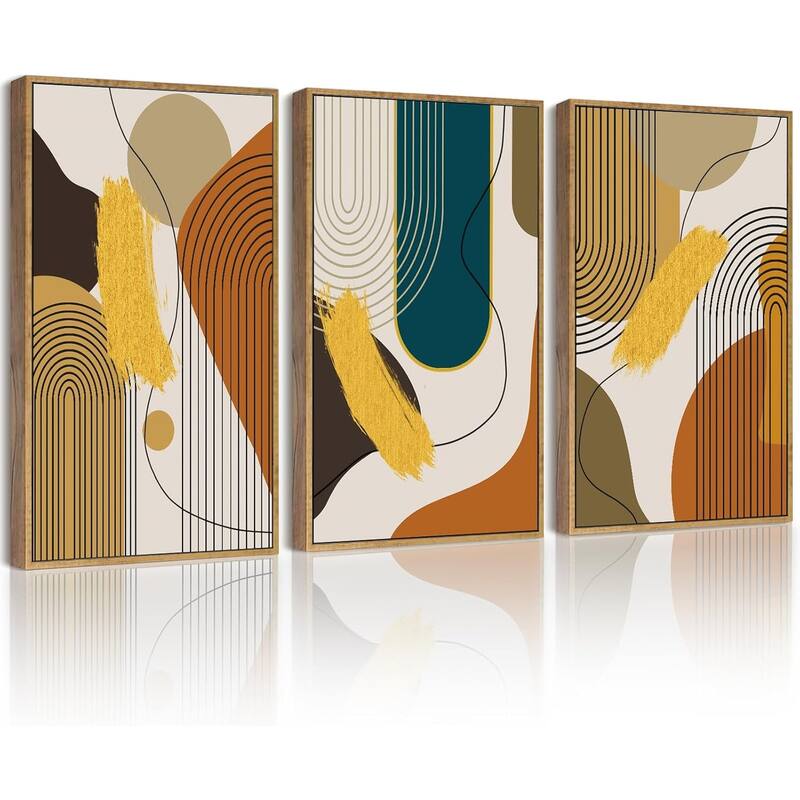 Abstract Framed Wall Art Modern Minimalist Luxury Gold Line Artwork - 16 x 24