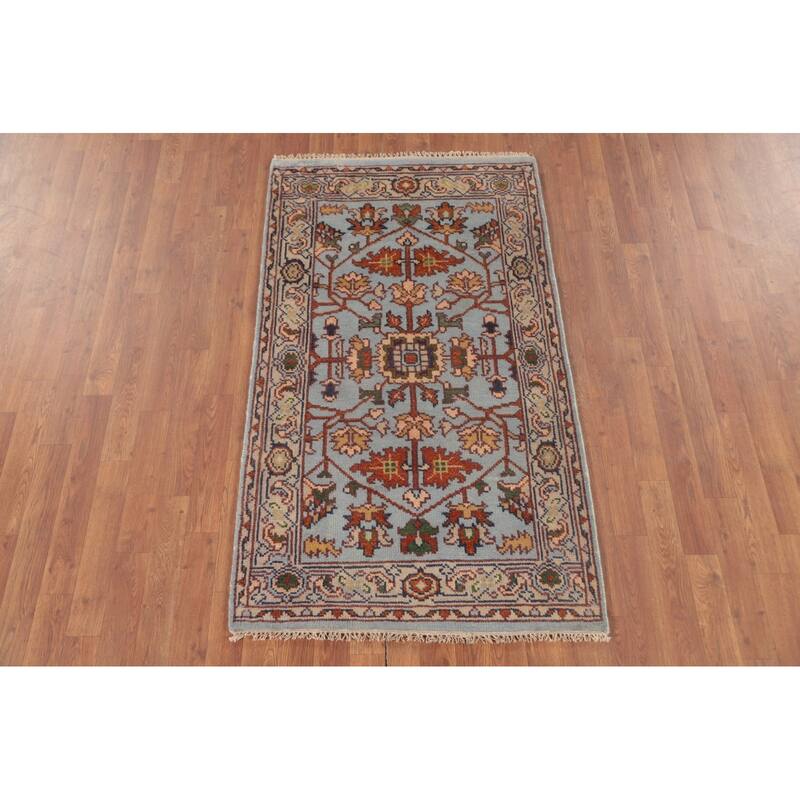 Light Blue Heriz-Serapi Accent Rug Hand-Knotted Floral Wool Carpet - 2'11"x 5'1"