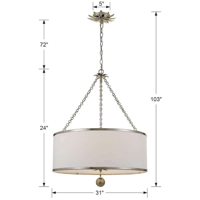 Broche 6 Light Antique Silver Chandelier - 24'' W x 31'' H - 24'' W x 31'' H