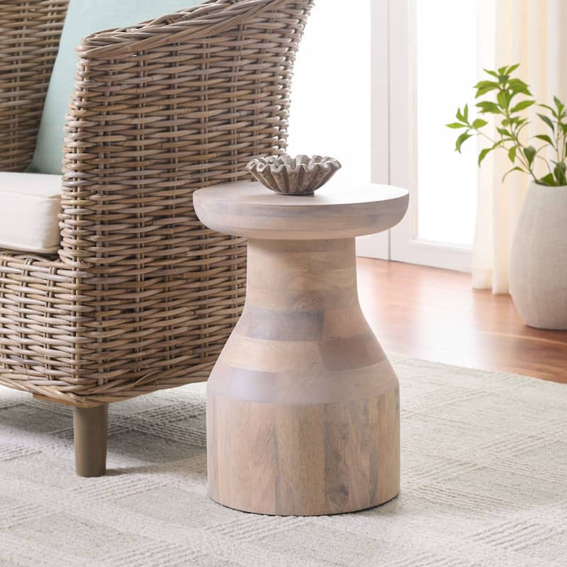 SAFAVIEH Home Nestor Round Accent Table - 12"W x 12"D x 17"H - White Washed