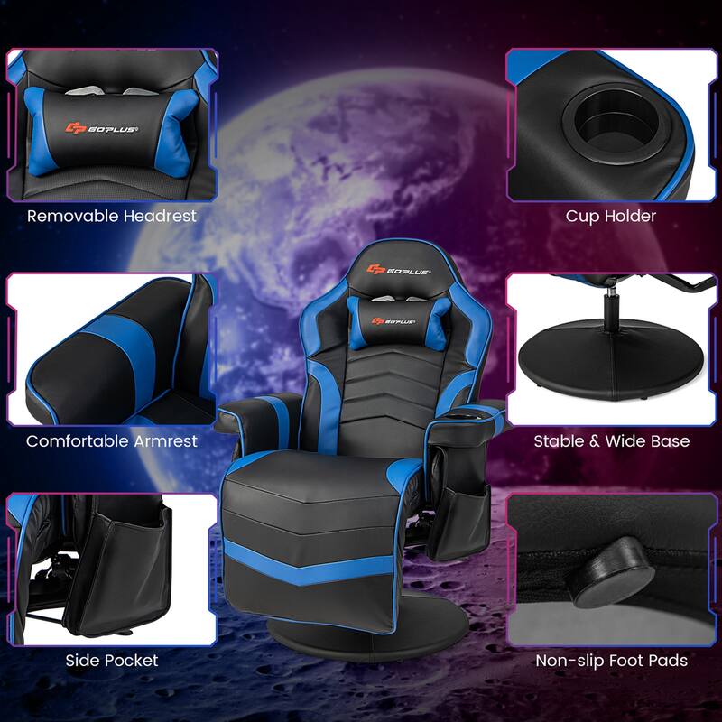Massage Gaming Recliner Adjustable Racing Swivel Chair Blue/Black/Red