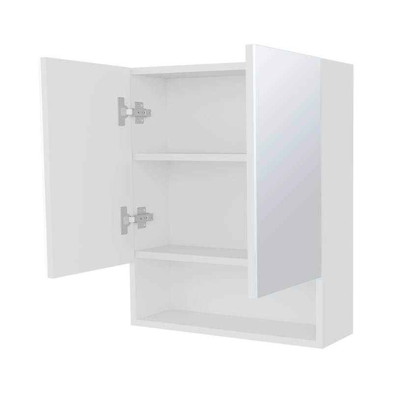 Medicine Cabinet with Mirrored Doors and Open Storage