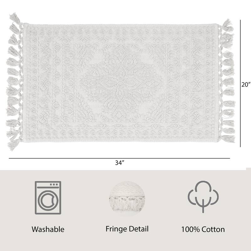 French Connection Nellore Fringe Cotton Bath Rug - 20x34 - White