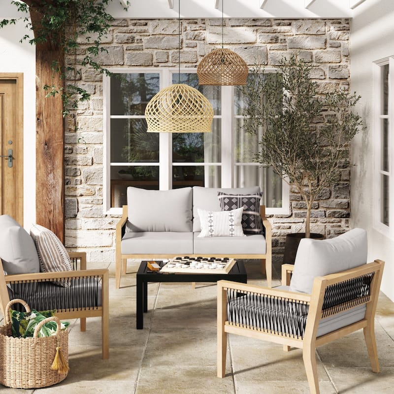 Freya Bohemian Wooden Armchair, Outdoor Patio Chair, Solid Acacia Wood Frame