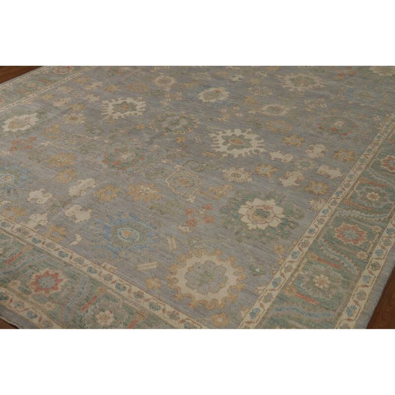 Hand Knotted Oriental 100% Wool Carpet Transitional All-Over Greys & Charcoal Oushak Area Rug - 9' 11'' X 8' 0''