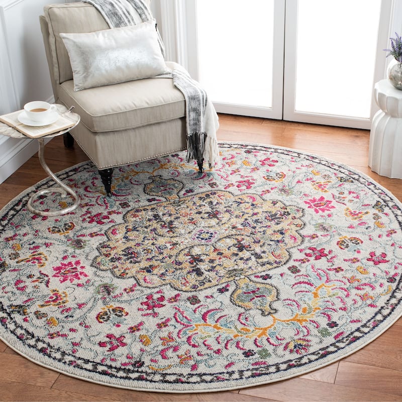 SAFAVIEH Madison Sabire Boho Medallion Distressed Rug - 3' Round - Grey/Gold - Round